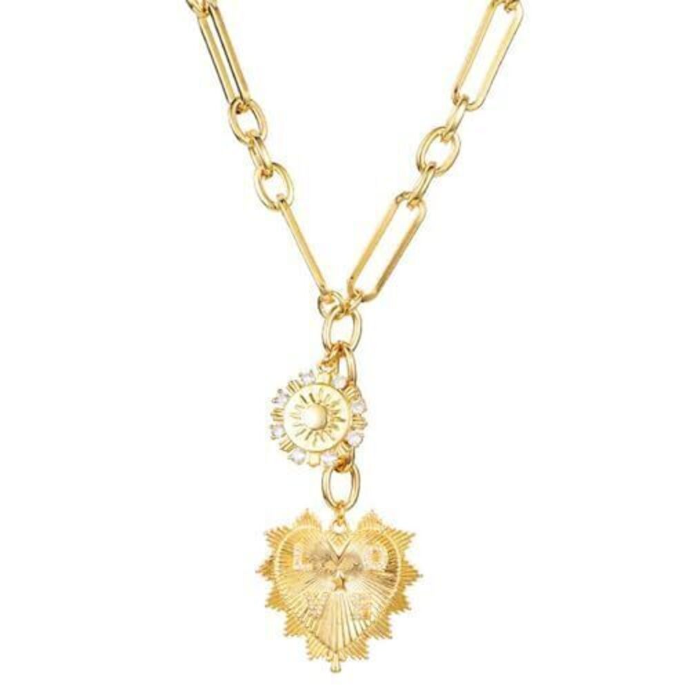 7639 Valentines Day Gifts 18K Gold Plated Heart/Sun Charm Necklace Trendy